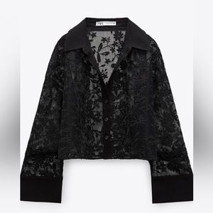 Zara Semi-sheer Black Lace Top, Size Small